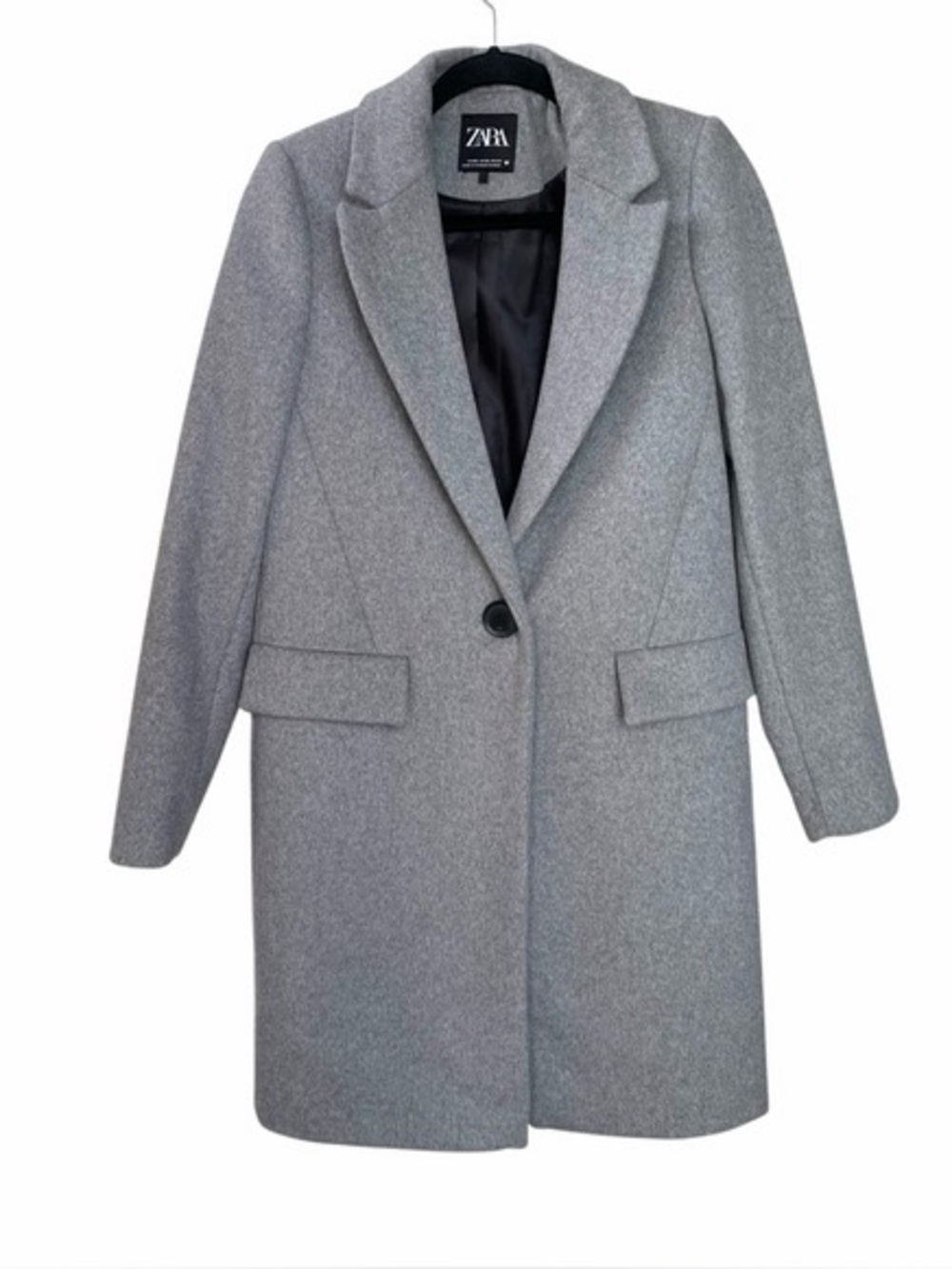 Zara Gray Single-Button Tailored Wool-Blend Coat